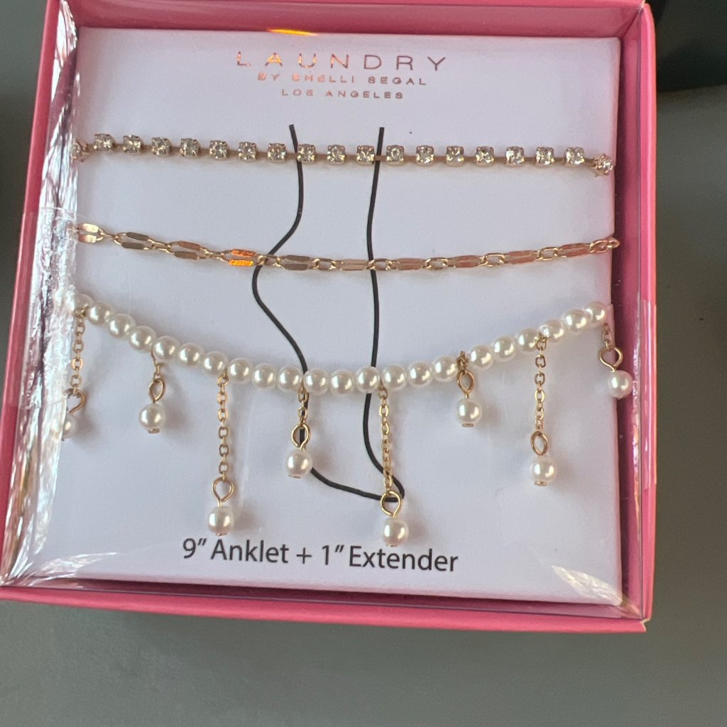Laundry Shelli Segal Anklet Trio Set Pearls Gold Chains 9 1 Extender New Box 17$
